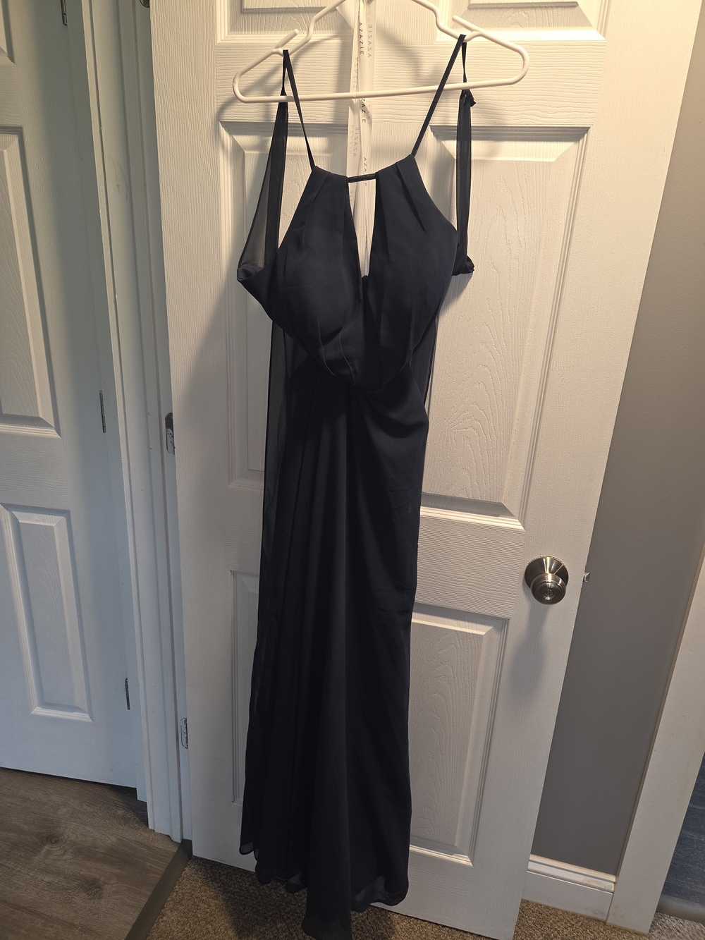 Azazie Navy Maxi Dress with Spaghetti Straps And Open Back